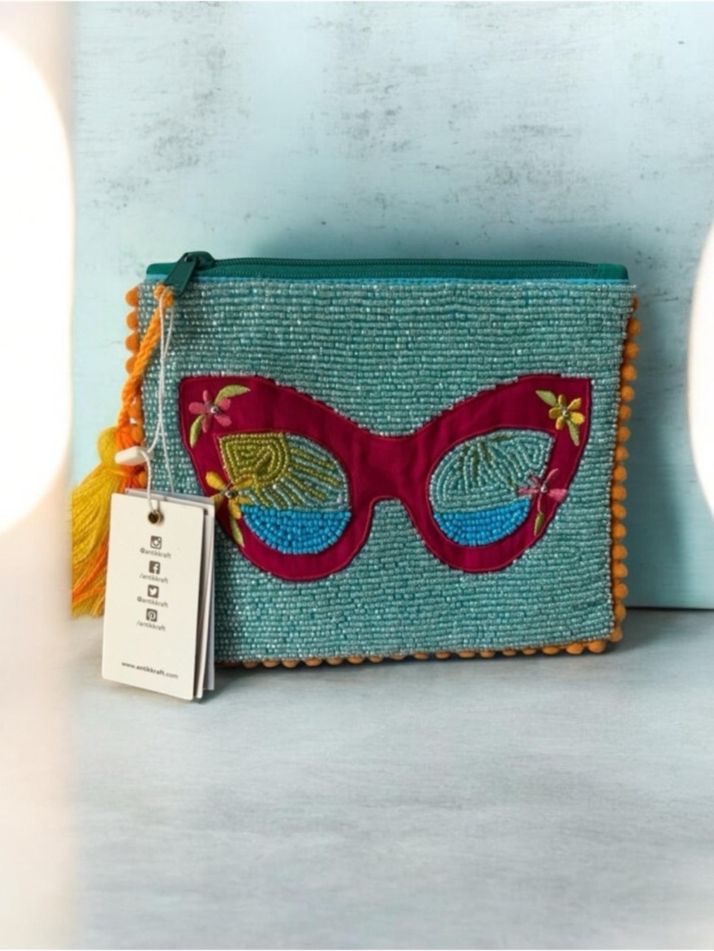 Seed Beaded Sunglasses Clutch Bag, beaded pouch,cosmetic bag